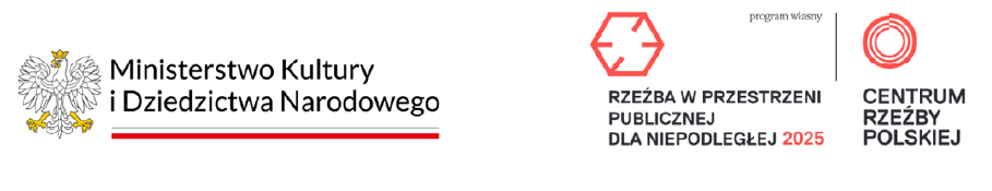 Logo Ministerstwa Kulturi i&nbsp;Dziedzictwa Narodowego, logo Rzeźba w&nbsp;przestrzeni publicznej dla niepodległej 2025 oraz logo Centrum Rzeźby Polskiej